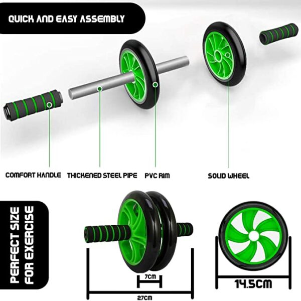 Ab Roller Perfect Abdominal and Stomach Exercise for Total Body Carver Fitness Workout for Home for 6 Pack Abs (Green and Black) - Image 5